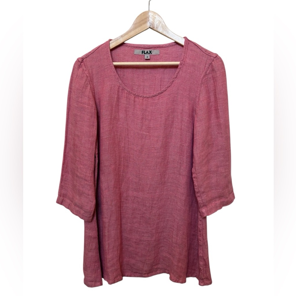 Flax 100% Linen Tunic Top Blouse Long Sleeve Red Ukraine Size Small Petite